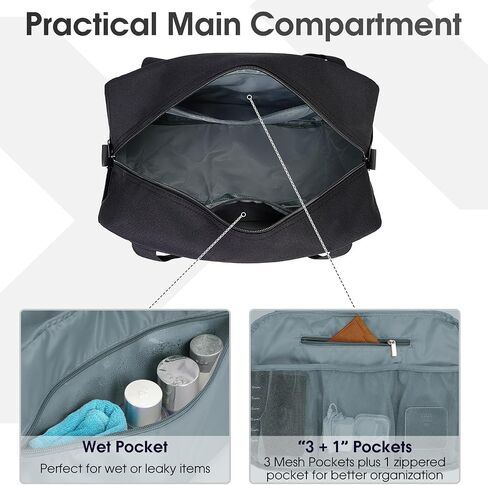 Narwey 18" Carry on Bag Underseat for Airplane Spirit Airlines Personal Item Travel Bag 18x14x8 Small Duffle Bag Duffel Bag Gym Weekender Overnight Bag with Wet Pocket for Women and Men (Black) in Saudi Arabia
