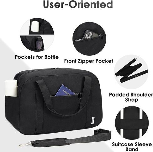 Narwey 18" Carry on Bag Underseat for Airplane Spirit Airlines Personal Item Travel Bag 18x14x8 Small Duffle Bag Duffel Bag Gym Weekender Overnight Bag with Wet Pocket for Women and Men (Black) in Saudi Arabia