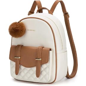 حقيبة الظهر Missnine Mini للنساء لطيف حقيبة ظهر صغيرة مع Pompom Pu Leather Bookbag Daypacks صغيرة غير رسمية للسيدات