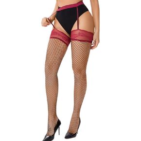 Lace Top Fishnet Stocking,Sexy Garter Belt And Thigh Highs Set,Suspender Tights Women Wedding Date Night Boudoir