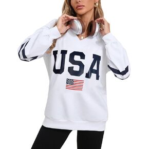 Shermie Sweatshirt للنساء طويل الأكمام ضد رقبة فضفاضة فضفاضة الولايات المتحدة الأمريكية القمصان الضخمة الحجم