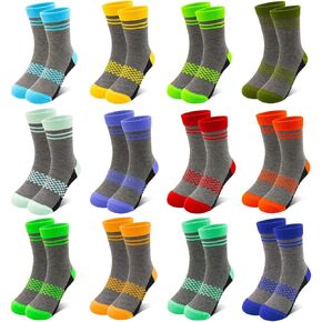 12 Pairs Toddler Socks Boys Crew Socks Kids Athletic Half Cushion Sock Colorful for Boys Girls 2-14 Years