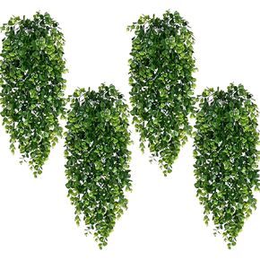 Waipfaru 4Pcs Fake Hanging Plants 2.7ft Artificial Plants UV Resistant Plastic Hanging Plants Artificial Decor for Indoor Outdoor Party Wall Porch Wedding Decoration