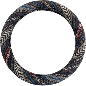 Universal 15inch Ethnic Style Baja Blanket Steering Wheel Cover with Coarse Flax Cloth and Sweat Absorption Anti Slip Car Wrap (Boho Blue)