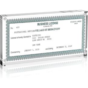 4x9 Business License Frame, Clear Acrylic 4x9 Business License Certificate Tabletop Display