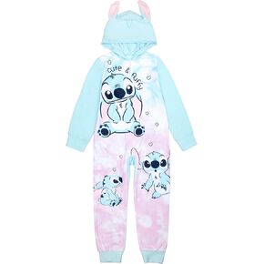 Disney Lilo & Stitch Girls' One-Piece Hooded Union Suit Onesie Blanket Sleeper