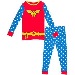 DC Comics Justice League Wonder Woman Girls Pajama Pants and Pullover Shirt Sleep Set Toddler to Big Kid