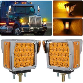 LED Square Pedestal Truck Lights - 2PCS 39-LED Dual Face Amber Side Marker Turn Signals, 3-Stud Mount, DOT Compliant for Freightliner, Kenworth, Peterbilt, Mack, Western Star, Universal Trucks