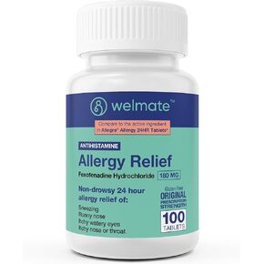 WELMATE Allergy Relief | Fexofenadine HCl 180 mg | Non-Drowsy Antihistamine | 200 Count Tablets