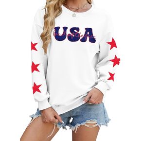 KIDDAD USA Sweatshirts for Women: American Flag Patch Sweatshirt 4th of July Shirt Patriotic Star Graphic Pullover Tops