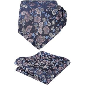 Alizeal Mens 3.15inches Flower Patterned Tie with Floral Printed Pocket Square
