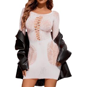Womens Fishnet Lingerie Mesh Chemise Babydoll Bodysuit Sexy Outfit for Women Cut Out Romper