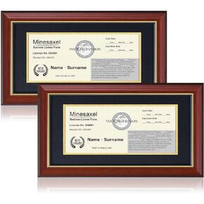 5x10 Business License Frame or 3.5x8 Frame with Mat, Cosmetology License Frame for Wall and Tabletop Double Display (Cherry Red)