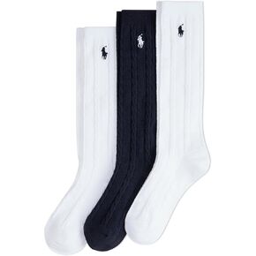 Polo Ralph Lauren Girls Cable Knee High Socks 3 Pair Pack Cotton Melecture Detail