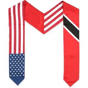 USA And Trinidad Flag Graduation Stole, Satin Embroidery Graduation Sash for International Students, 72 Inch Length.
