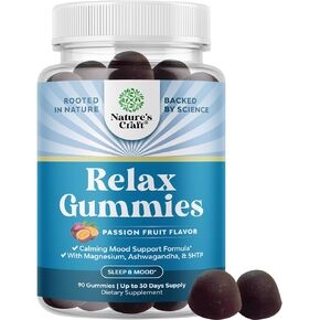 Natures Craft Calming Gummies for Adults with Ashwagandha and Magnesium - Relaxing Stress Gummies with L Theanine 5HTP and Lemon Balm Extract - Adaptogenic Chamomile Extract Vitamin B6 2 Pack
