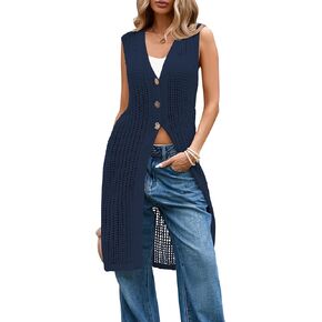 Cakulo Womens Sleeveless Crochet Cardigans Beach Cover Up 2025 Summer Long Knit Sweater Vest Tops