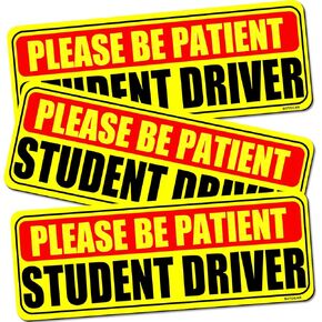 Student Driver Sticker Magnet for Car 3 Pack, Please Be Patient Student Driver Magnet, Magnetic New Drivers Vehicle Safety Sign, Yellow Large Bold Text 9 X 3.5 Inch