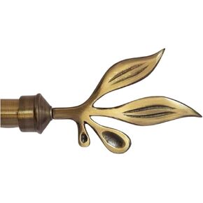 Pure Solid Brass Curtain Rod Ends Antique Metal Finials for Bedroom Decorative Handmade Mokume Curtain Rod end Finials (pck of 2 Ends) (New-ZD-Leaf Finials)