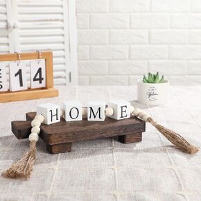 Wood Letter Block Bead Garland with Tassels Home Blessed Farmhouse Decorative Beaded Garland Decor for Living Room Coffee Bar Tabletop Mantel Shelf Tiered Tray Decor, 23 Inch(Home)
