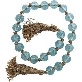 Deco 79 Glass Handmade Round Beaded Garland with Tassel with Knotted Brown Jute, 45" x 1" x 1", Light Blue