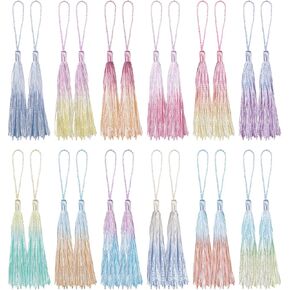 24 PCS Mini Tassels Bookmark, Colorful Bookmark Tassels for Crafts, 13cm/5in Silky Handmade Soft Tassels Bookmark with Tassel, Mini Tassels with Cord Loop for Jewelry Making DIY Projects Bookmarks