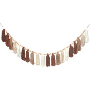 Brown Boho Yarn Tassel Garland Terracotta Garland Wall Hanging Decor Western Tassel Banner with Beads for Nursery Classroom Office Birthday Party Baby Kids Room Baby Shower Decoration（65in）