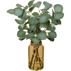 Briful Artificial Eucalyptus Stems in Glass Vase with Faux Water, 14" Fake Plant Eucalyptus Leaves for Home Bathroom Office Farmhouse Wedding Centerpiece Décor