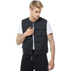 Men's Cosplay Vest Black Vest with Multi Pockets Deluxe Halloween Cosplay Outfits