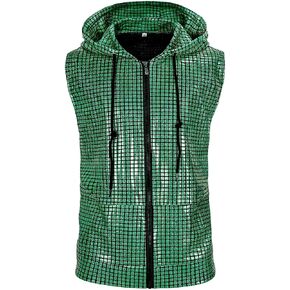 Men's Sequins Sleeveless Hooded Vest Disco Zippered Shirts 70s Disco Party Costume in Saudi Arabia
