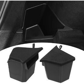 Trunk Storage Bins with Lids for 2025 Tesla Model Y Juniper 5 Seater, 2PCS TPE Side Cargo Organizer Boxes, Rear Trunk Containers with Suede Covers, Custom Fit Tesla Model Y Juniper Accessories