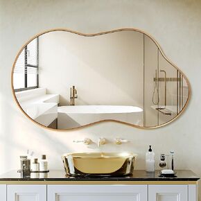 Irregular Wall Mirror - Wall Mirrors Decorative 20"x36" Gold Asymmetrical Mirror Aviation Aluminum Alloy Frame for Bathroom, Bedroom, Living Room, Cloakroom, Entryway