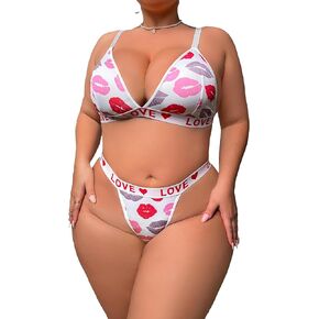 Women's Plus Size 2 Piece Lingerie Set Sheer Deep V Neck Bra Panty Sexy Babydoll Outfits Underwear Bikini Sets