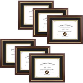 11x14 Diploma Frame Black with Gold Trim - Display 8.5x11 Diploma with Black Over Gold Double Mat Or 11x14 Certificate without Mat - Soild Wood with Tempered Glass - Horizontal Or Vertical Display - 1 Pack