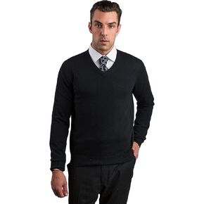 JENNIE LIU Men's 100% Pure Cashmere Long Sleeve Pullover V Neck Sweater