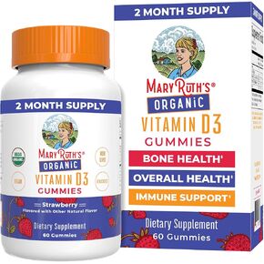 Maryruth's Vitamin D3 Gummies | 1000 وحدة دولية | وزارة الزراعة الأمريكية العضوية | الدعم المناعي | صحة العظام | وظيفة العضلات | للبالغين والأطفال الذين تتراوح أعمارهم بين 2+ | نباتي | الخالية من الغلوتين | 2 شهر العرض | 60 العد