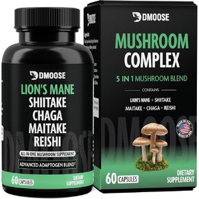 Lions Mane Mushroom Complex, 5 in 1 Adaptogenic Blend - Lionsmane, Chaga, Maitake, Shiitake and Reishi Extract Capsules - Nootropic Mushroom Supplement for Memory, Focus and Immune Support