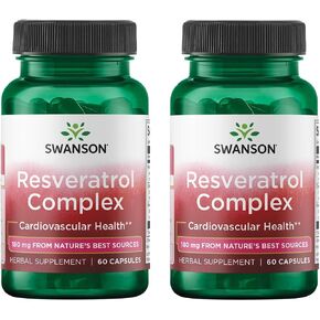 مجمع Swanson Resveratrol - المكملات العشبية التي تعزز صحة القلب والأوعية الدموية - الصيغة الطبيعية التي تعزز الصحة الطبيعية والعافية - (60 كبسولة) (2 عبوة)
