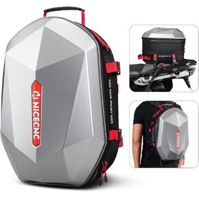 NICECNC Motorcycle Helmet Backpack Hardshell, 38L Large Capacity Motorcycle Rear Seat bag Tail Bag Expandable Motorcycle Helmet Storage Bag Travel Luggage Bag for Riding Camping Hiking, 8 Straps, Red