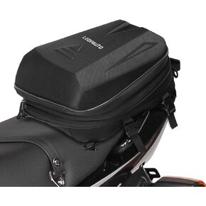 Motorcycle Helmet Bag Tail Bag, Hard Shell Motorcycle Rear Seat Bag with Waterproof Rain Cover, 22L-30L Expandable Luggage Storage Bag, Black
