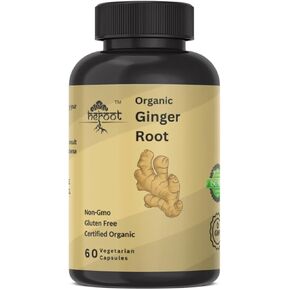 Organic Ginger Root 400mg (Zingiber officinale) Organic Ginger Root Capsules | Pure Ginger Powder per Serving | 60 Vegan Capsules