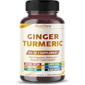 Ultra Ginger & Turmeric Aids Digestion & Supports Heart Health – Includes Cayenne Pepper, Lemon Balm, Cinnamon, Peppermint, Green Tea - Made in The USA- 150 Capsules