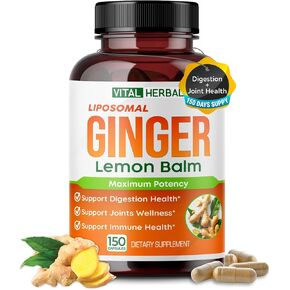 VITAL HERBAL Liposomal Ginger with Lemon Balm, Cinnamon- Maximum Potency - Supports Digestion, Joints, Immune Health - Made in The USA