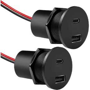 ACEGOO 12V USB Outlet 30W PD Type-C & 18W QC3.0 Aluminium USB Accound Socket Dual Port Fast Charging Recorting Mount Rescounting Car Charger Accessories for RV Camper Truck Boat Golf (2pcs)