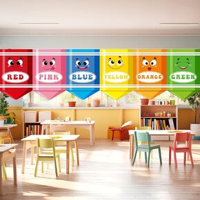 6 PCS School Classroom Stretains Crayon Back to Schools Colorful Rainbow Starting Starks for Windows Windings Kids Teacher Prestergarten Prestchool Daycare Play Room Supplies 36 × 24in
