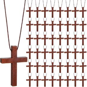 Wood Cross Necklace Bulk Natural Wood Cross Pendant for Bible Verse Party Favor Crucifix on Cord Christian Gift