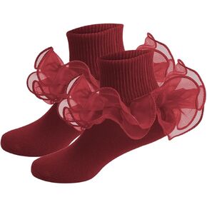 Girls Ruffle Socks Lace Frilly Cotton Turn Cuff Dress Socks in Kuwait