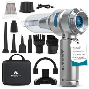 Assani 3 in 1 Portable Cordless Car Vacuum Cleaner with 15000PA High Power Suction & Air Duster Up to 30 Mins Runtime - Rechargeable Wireless Handheld Mini Car Vacuum with Carry Case & Flexible Hose