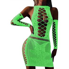 DTWAWA Glow in the Dark Sexy Exotic Lingerie Bodystockings, Fishnet Crotchless Bodysuit Nightwear for Womens