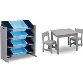 منظم تخزين لعبة Delta Kids Kids مع 12 صحة بلاستيكية - Greenguard Gold Certified و White/Pink & Kids Table و Crash with Storage (شملت كرسيان) ، أبيض/وردي